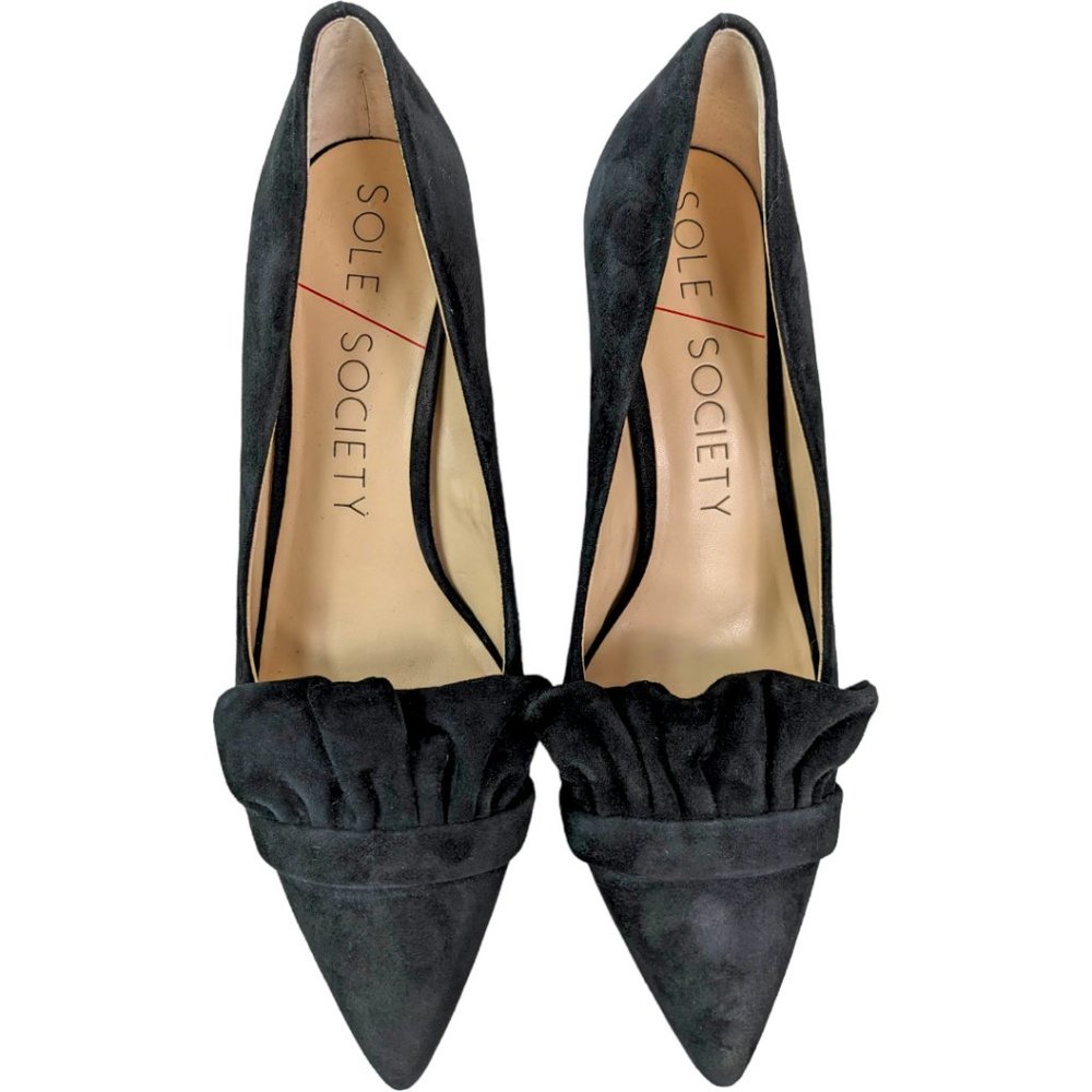 Sole Society Darbia Black Suede Ruffle Pumps, 9.5 M - Picture 6 of 11